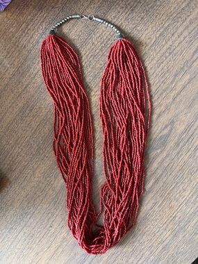 Red Multi-Strand Seed Bead Necklace